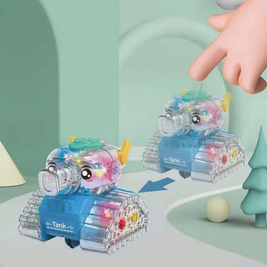 Inertial Transparent Gear Mini Tank With Lights - 1Pc